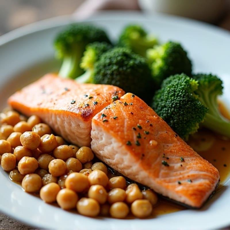 Seared Salmon with Roasted Broccoli and Chickpeas