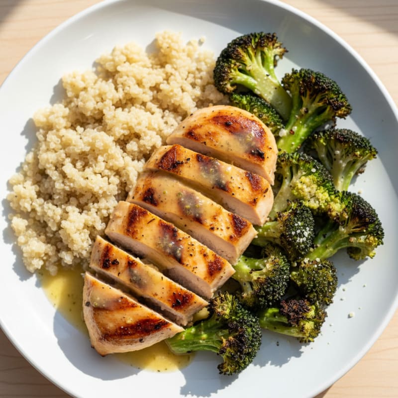 Grilled Chicken Breast with Quinoa and Roasted Broccoli