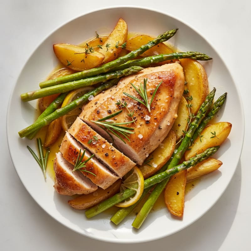 Garlic Herb Roasted Chicken with Asparagus