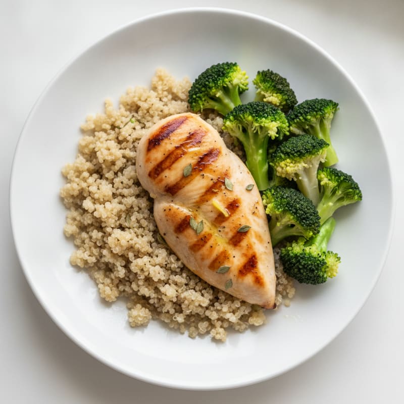Grilled Chicken Breast with Quinoa and Steamed Broccoli