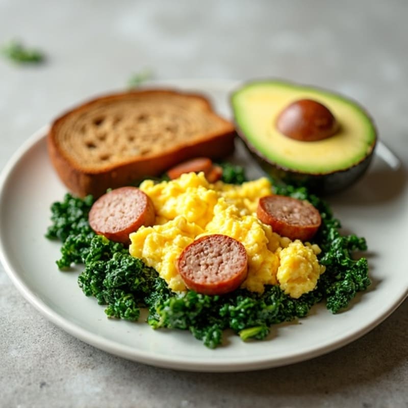 Egg White Spinach Scramble with Turkey Sausage