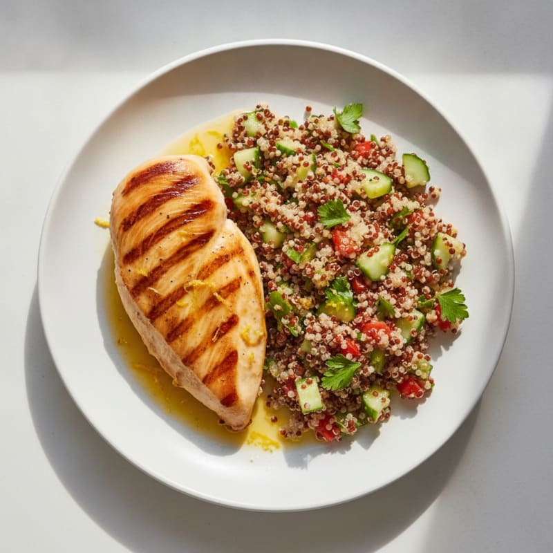 Grilled Chicken Breast with Crunchy Quinoa Salad and Lemon Vinaigrette
