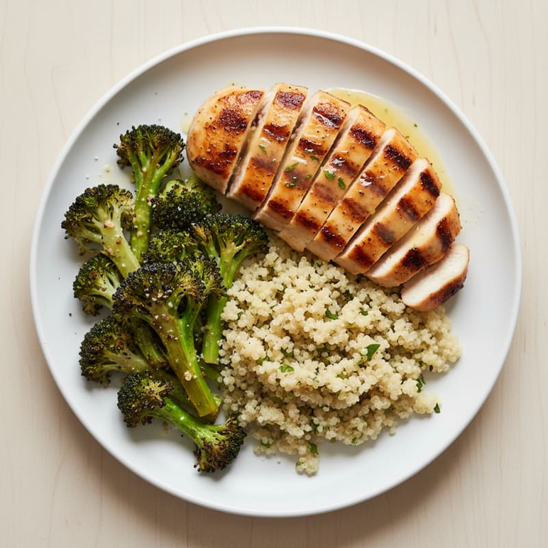 Grilled Chicken Breast with Quinoa and Roasted Broccoli