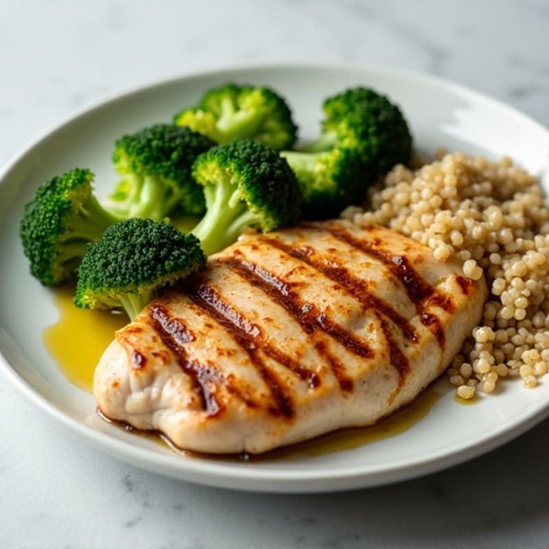 Grilled Chicken Breast with Steamed Broccoli and Quinoa