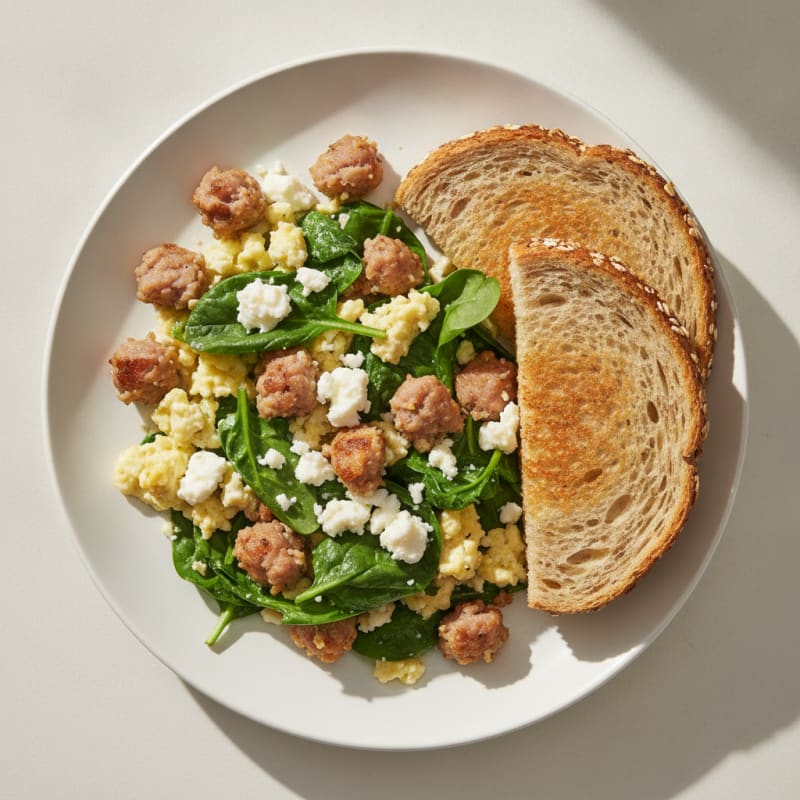 Egg White and Turkey Sausage Scramble with Spinach and Feta