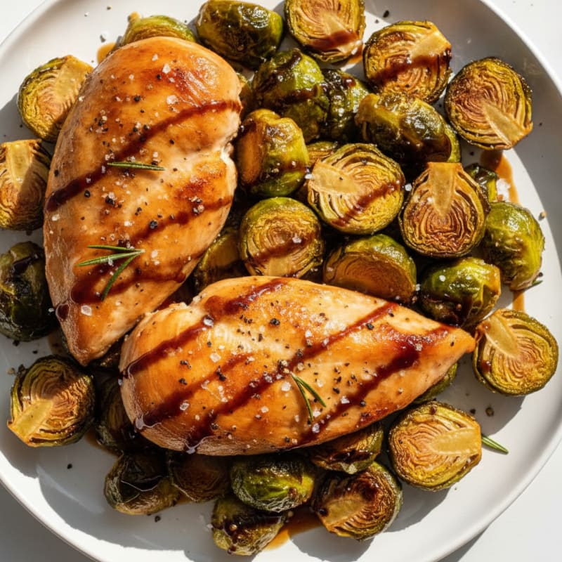 Roasted Chicken and Brussels with Balsamic Glaze