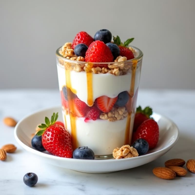 High-Protein Greek Yogurt Parfait with Mixed Berries and Almond Crunch
