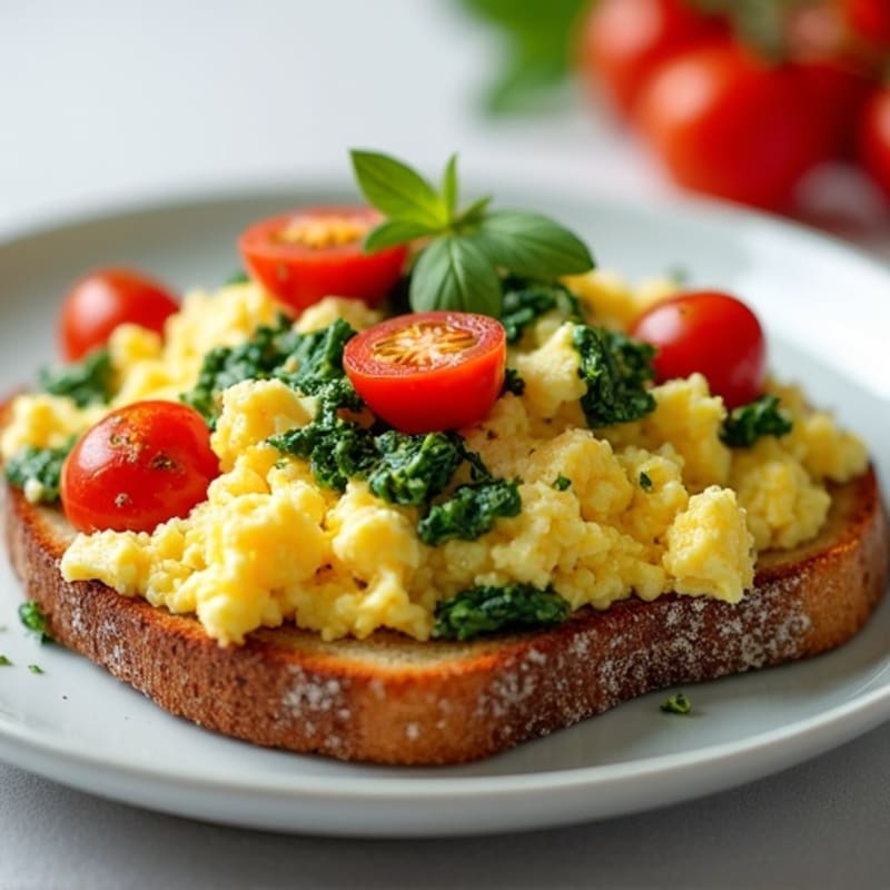 Cottage Cheese Scramble with Spinach and Roasted Tomatoes