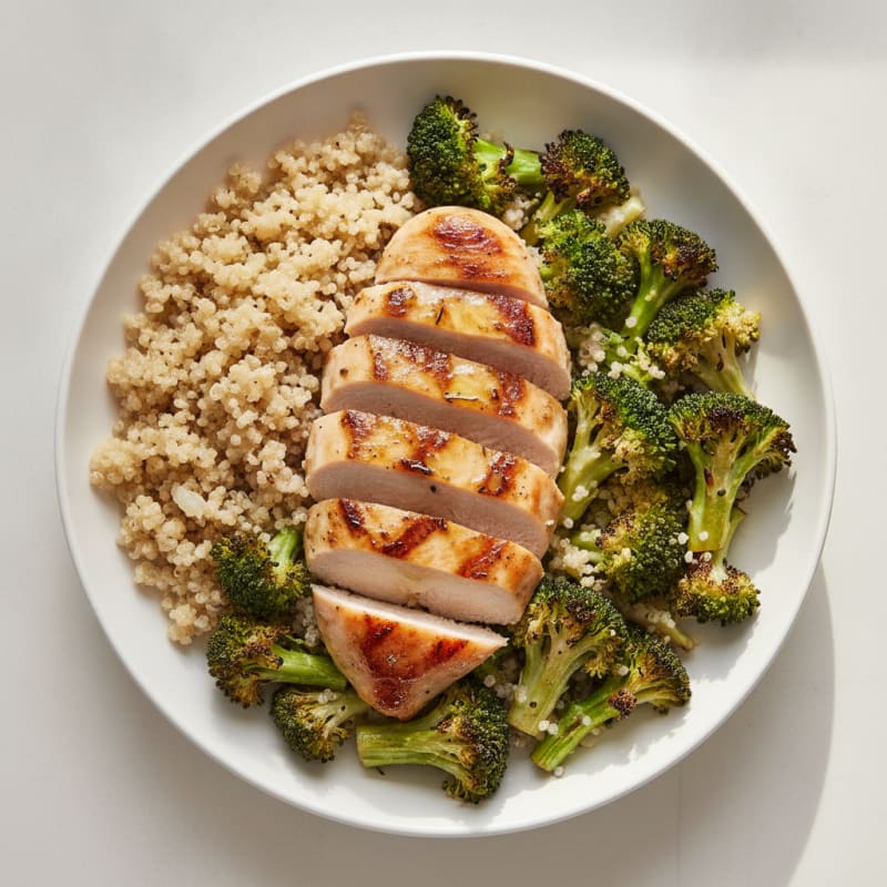 Grilled Chicken Breast with Roasted Broccoli and Quinoa