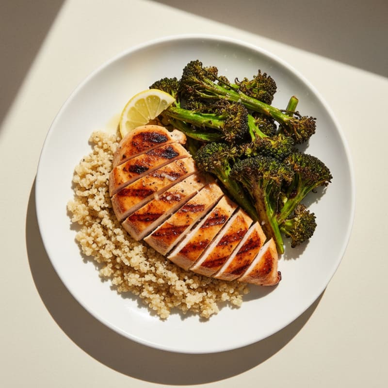 Grilled Chicken Breast with Quinoa and Roasted Broccoli