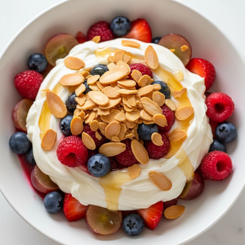 Greek Yogurt Protein Parfait with Mixed Berries and Almonds