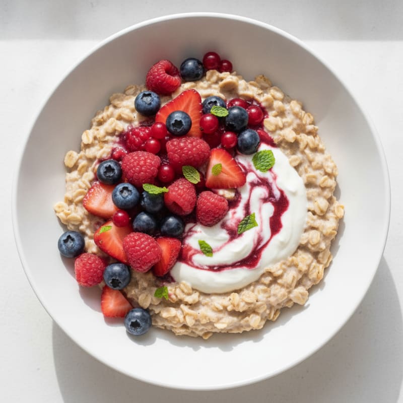 Creamy Greek Yogurt Oats with Whey Protein and Mixed Berries