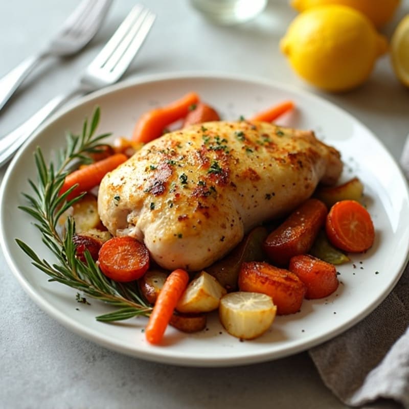 Lemon Herb Roasted Chicken with Crispy Roasted Root Vegetables