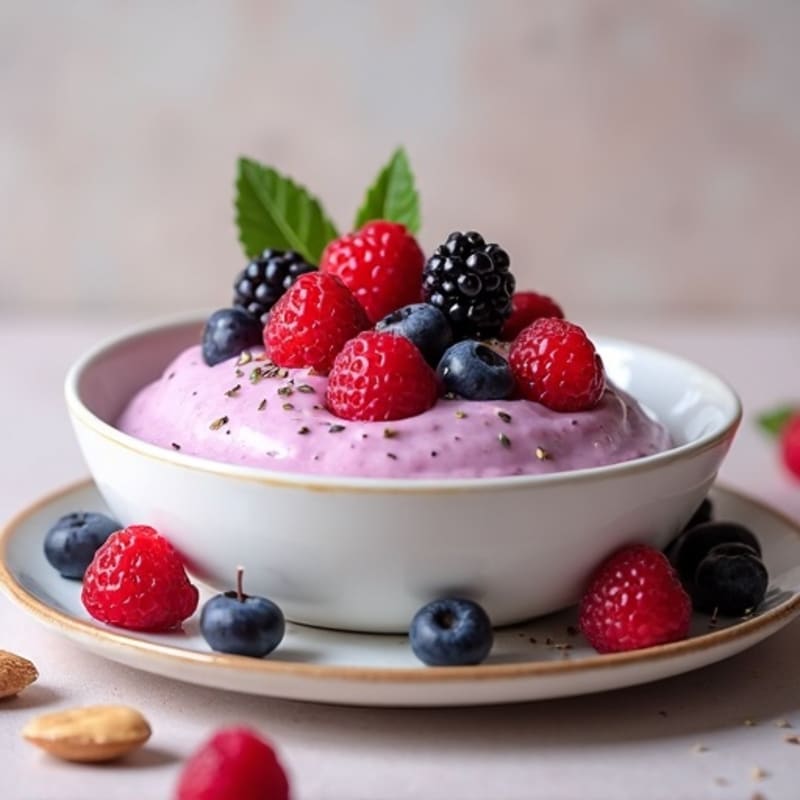 Silky Greek Yogurt Protein Pudding with Mixed Berries
