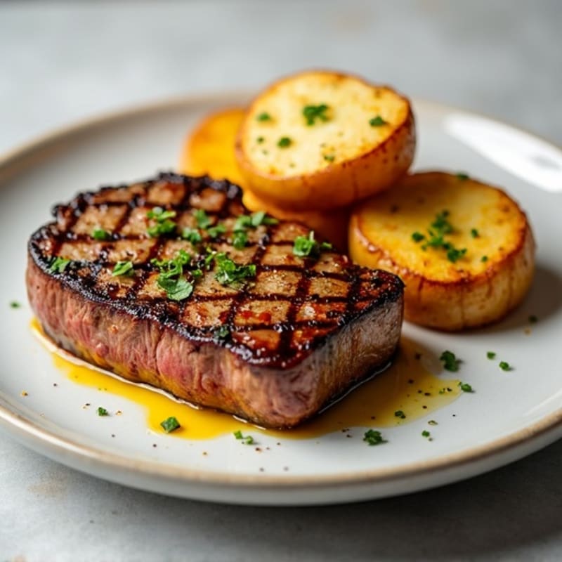 Pan-Seared Garlic Butter Steak with Crispy Roasted Potatoes