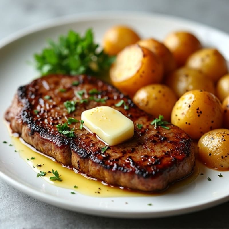 Pan-Seared Garlic Butter Steak with Crispy Roasted Potatoes