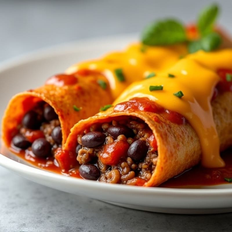 Black Bean and Ground Beef Enchiladas with Melted Cheese