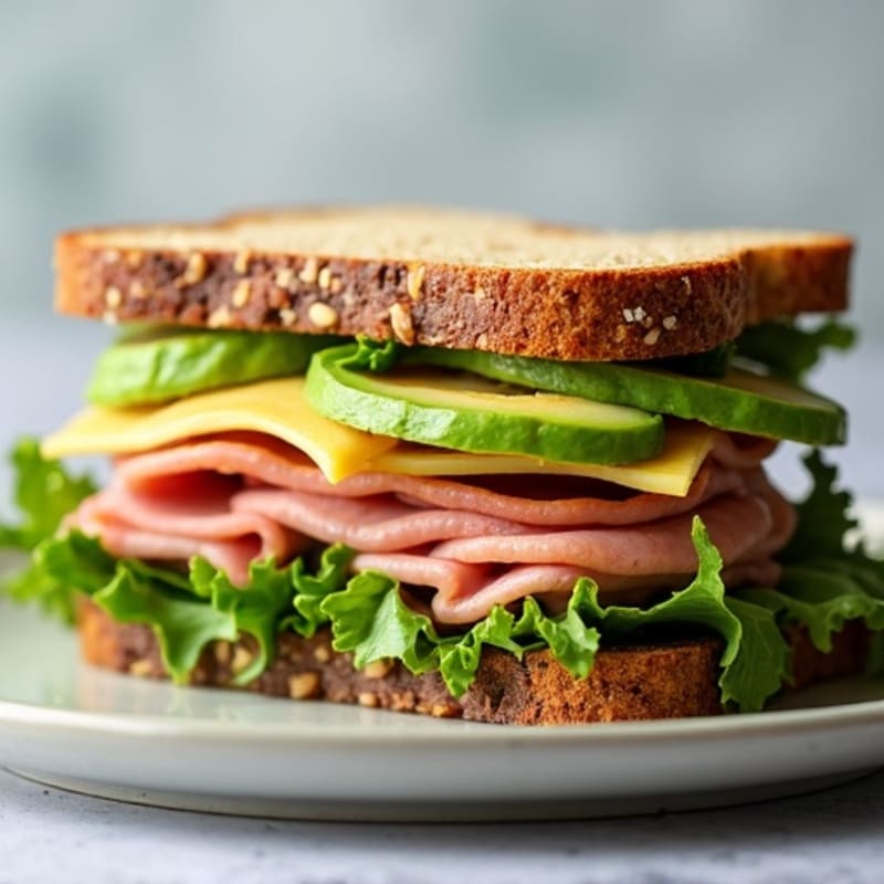 Whole Grain Lean Ham Sandwich with Fresh Greens and Creamy Avocado