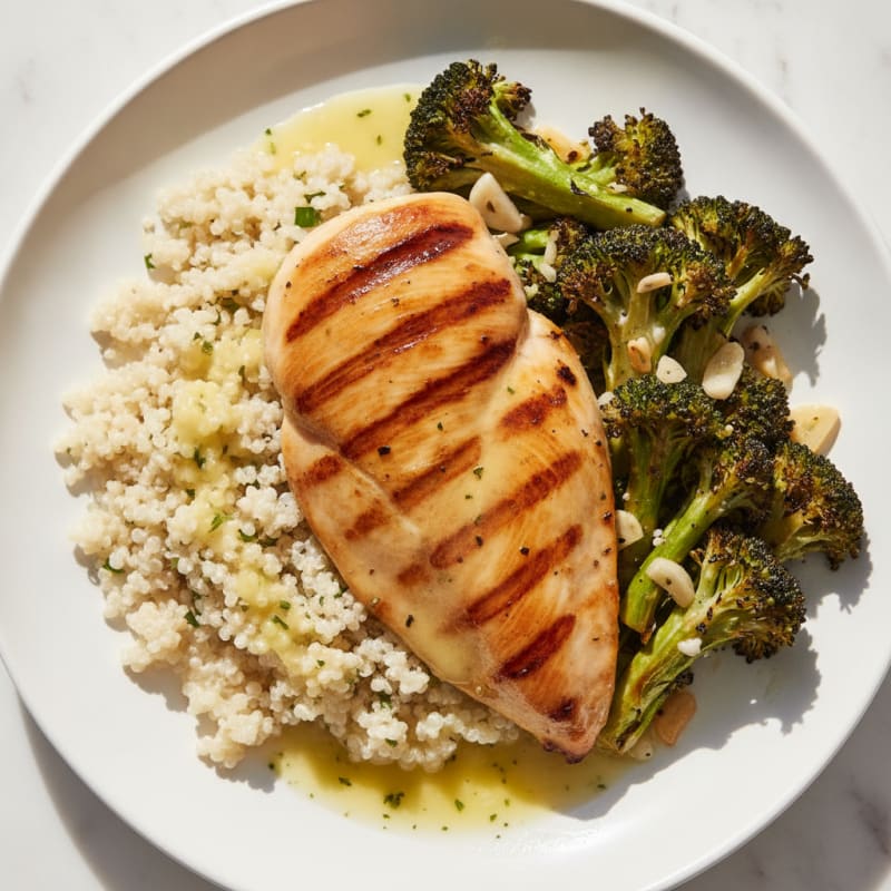 Grilled Chicken Breast with Quinoa and Roasted Broccoli
