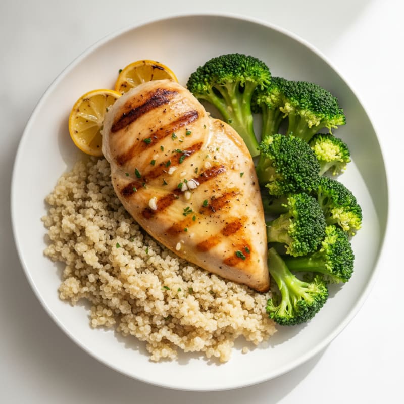 Grilled Chicken Breast with Quinoa and Steamed Broccoli
