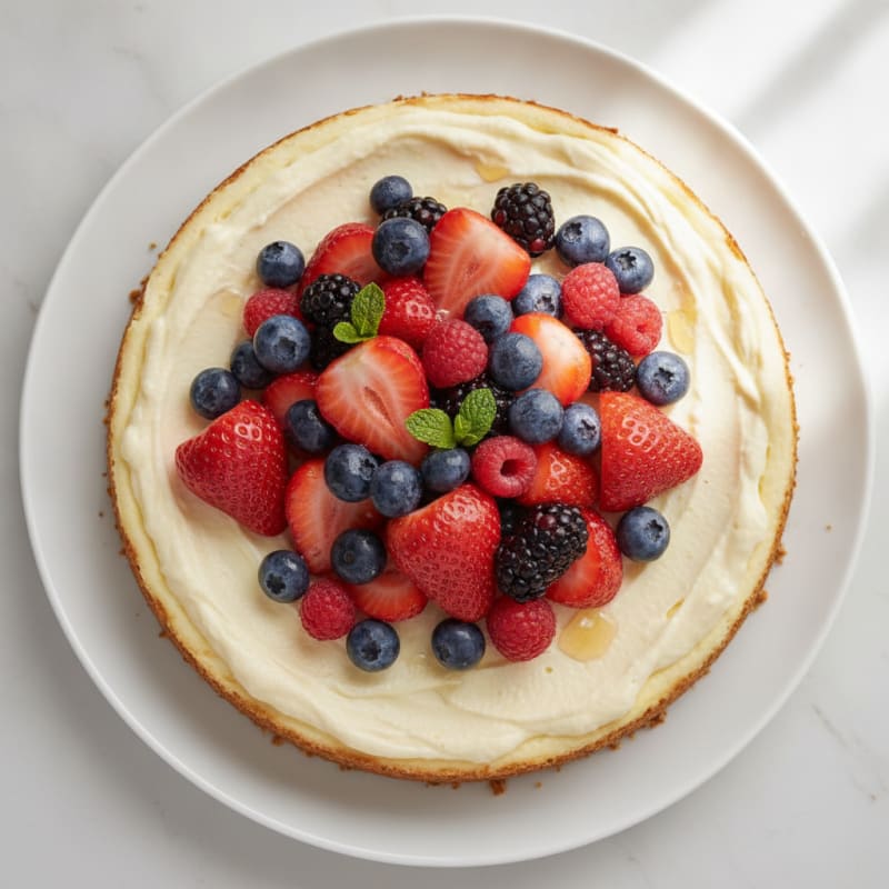 Silky Greek Yogurt Protein Cheesecake with Fresh Berries