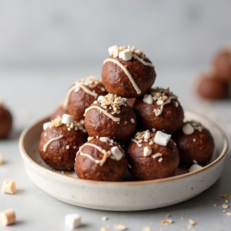 Chocolate Protein Energy Bites with Marshmallow Drizzle
