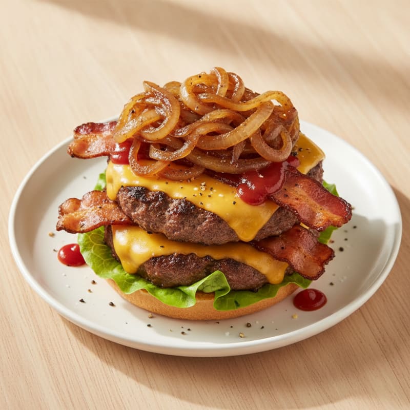 Double Bacon Cheeseburger with Caramelized Onions