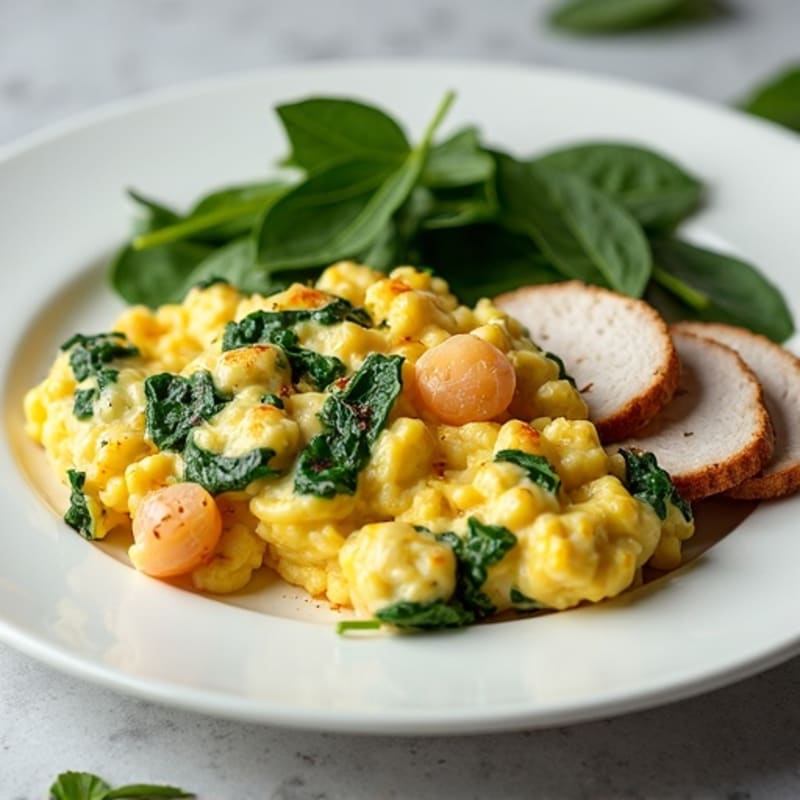 Egg White Spinach Scramble with Grilled Turkey Breast