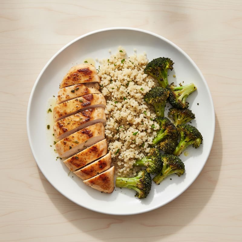Grilled Chicken Breast with Quinoa and Roasted Broccoli