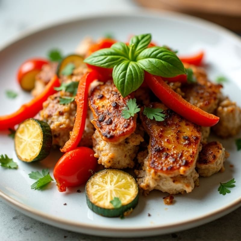 Lean Ground Chicken and Crispy Roasted Vegetable Skillet