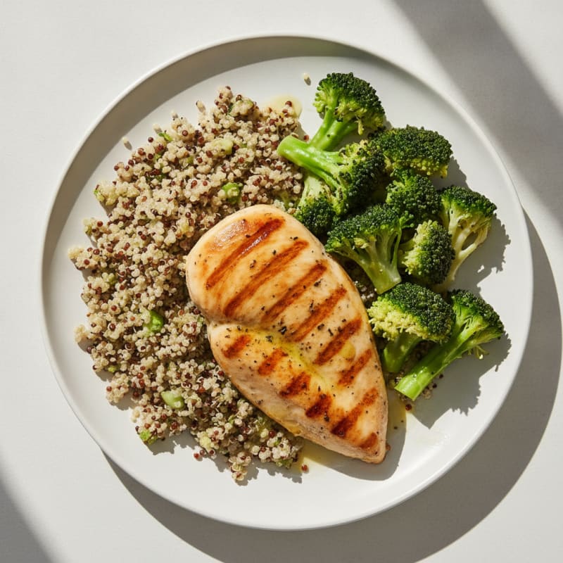 Grilled Chicken Breast with Quinoa and Steamed Broccoli