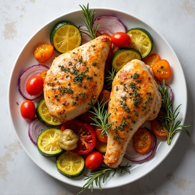 Herb-Crusted Sheet Pan Chicken with Roasted Rainbow Vegetables