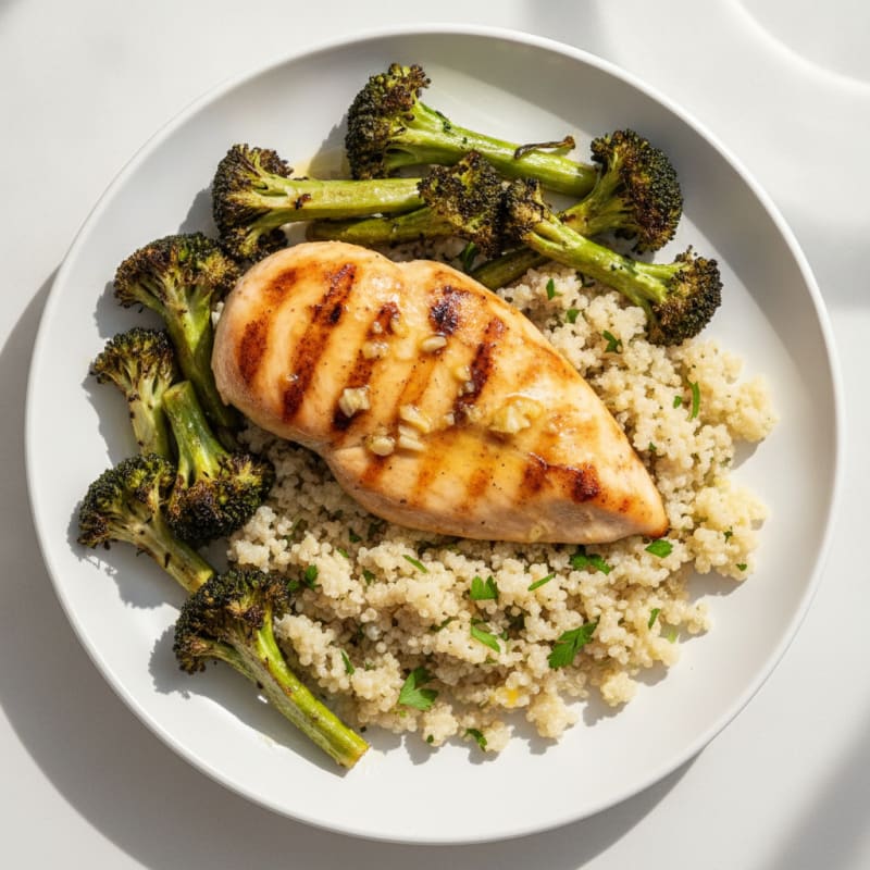 Grilled Chicken Breast with Roasted Broccoli and Quinoa