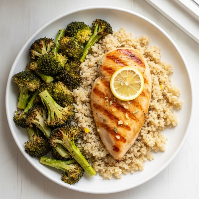 Grilled Chicken Breast with Quinoa and Roasted Broccoli