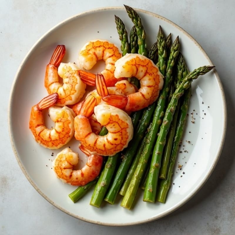 Lemon Garlic Pan-Seared Shrimp with Roasted Asparagus