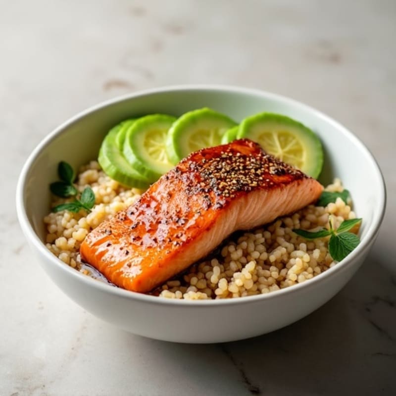 Sesame Salmon and Avocado Brown Rice Bowl