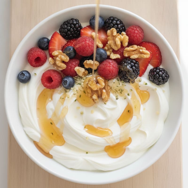 Creamy Greek Yogurt Bowl with Mixed Berries and Hemp Seeds