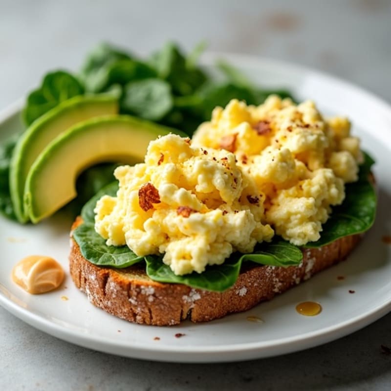 Scrambled Egg Whites with Spinach and Cottage Cheese on Whole Grain Toast