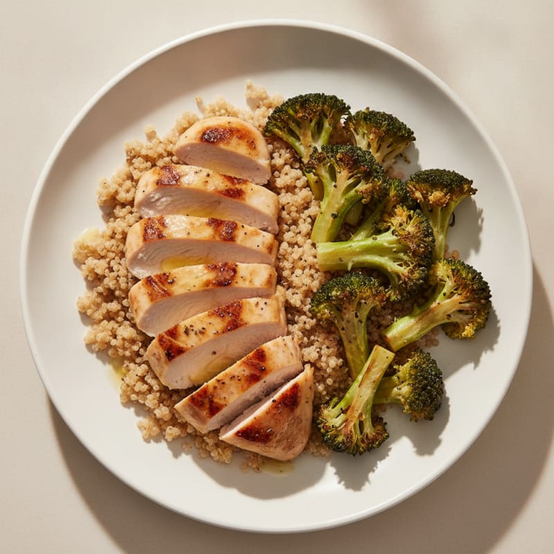 Grilled Chicken Breast with Quinoa and Roasted Broccoli