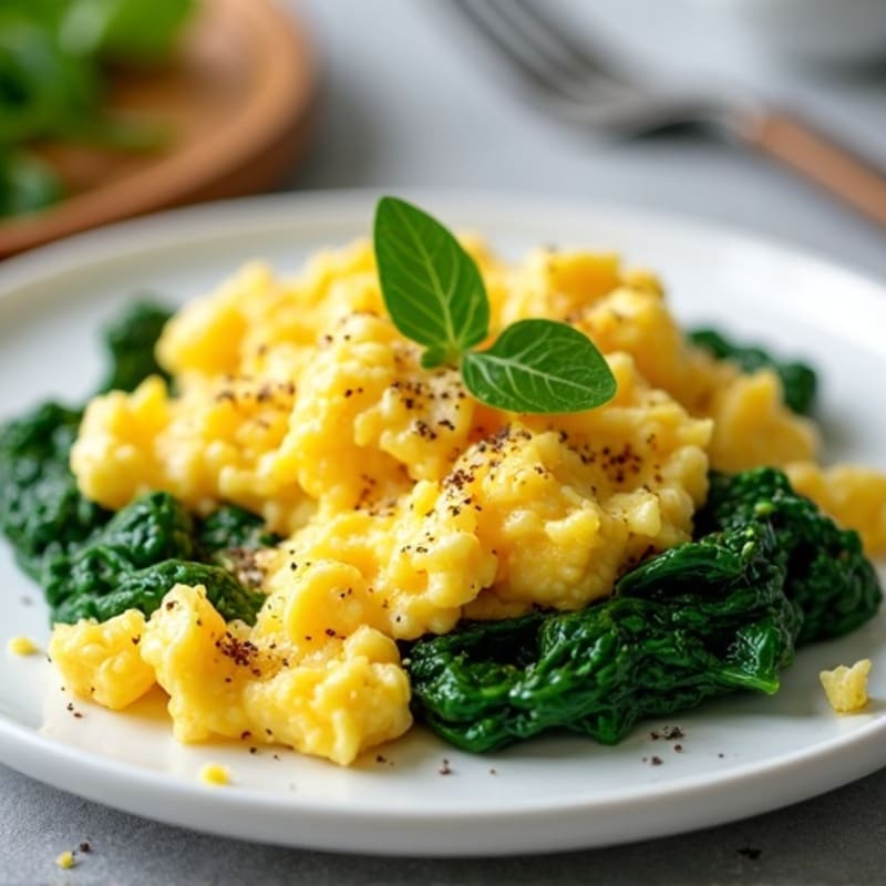 Cottage Cheese and Egg Scramble with Sautéed Spinach