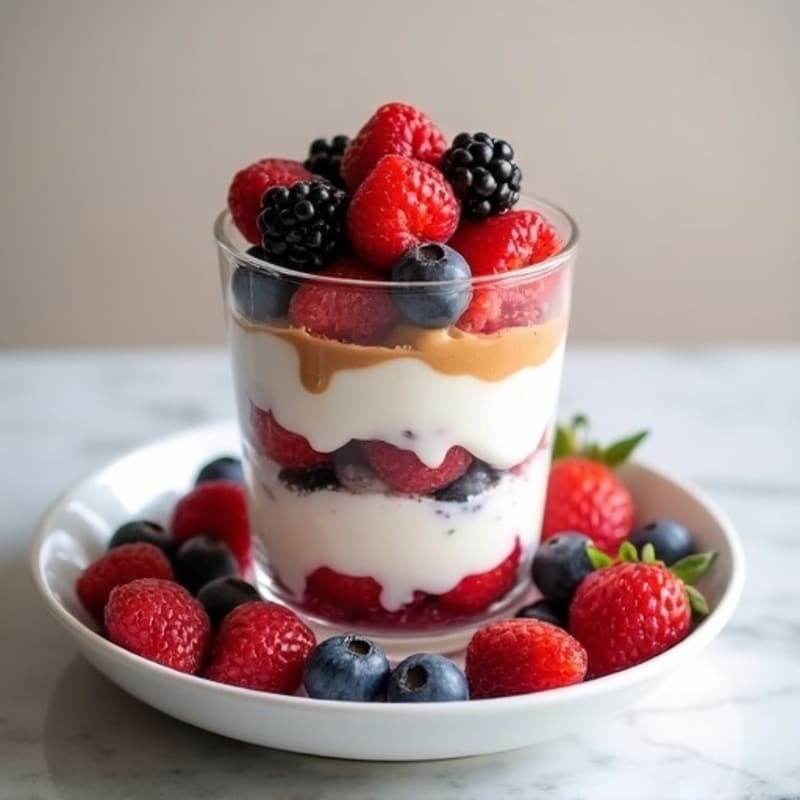 Greek Yogurt Protein Parfait with Mixed Berries and Almond Butter