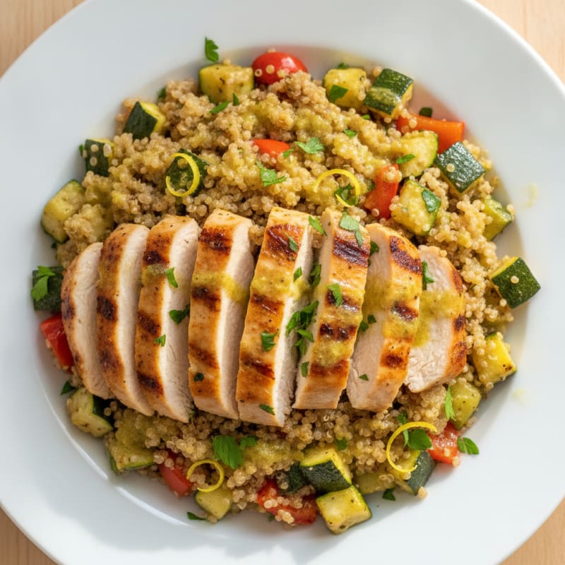 Grilled Chicken and Quinoa Salad with Roasted Vegetables
