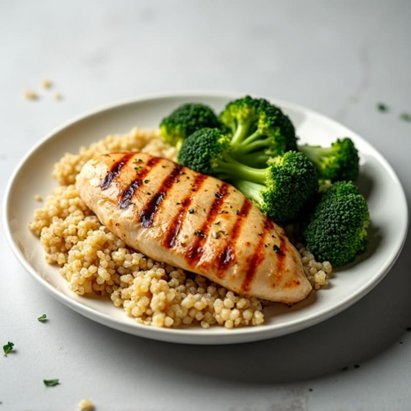 Grilled Chicken Breast with Quinoa and Roasted Broccoli