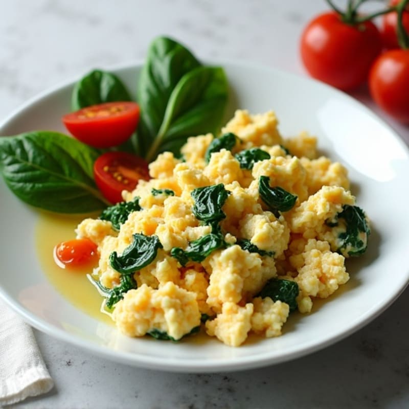 Egg White and Cottage Cheese Scramble with Sautéed Spinach