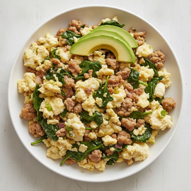 Egg White and Turkey Sausage Scramble with Spinach