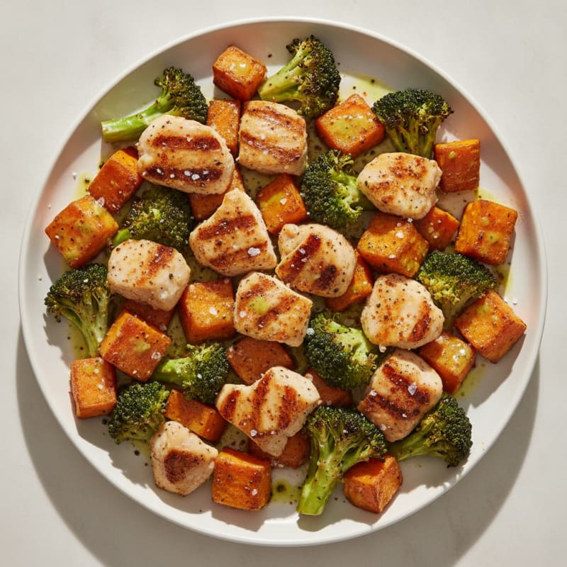 Grilled Chicken Bites with Roasted Sweet Potato and Broccoli