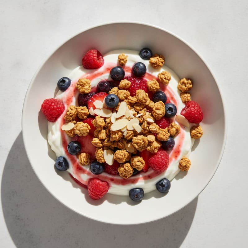 Creamy Greek Yogurt Parfait with Mixed Berries and Almond Granola