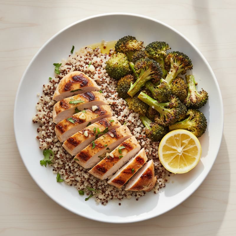 Grilled Chicken Breast with Quinoa and Roasted Broccoli