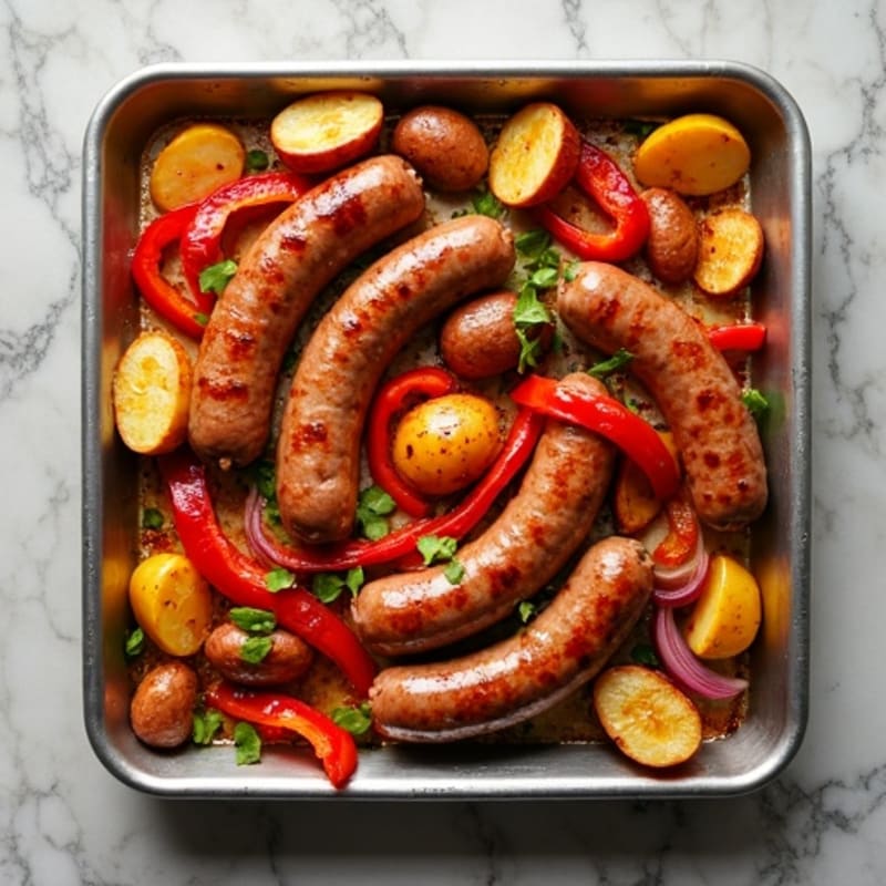 Sheet Pan Sausage and Crispy Potato with Bell Peppers