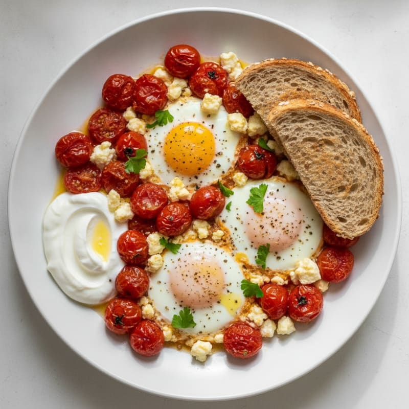 Baked Eggs with Roasted Tomatoes and Feta